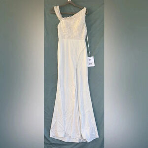 NWT MAC DUGGAL Embellished drop shoulder column gown, Ivory Sz 2 Beaded Sequins